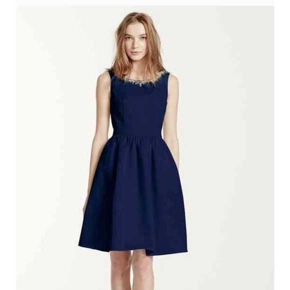 David's Bridal Dress Size 12 Navy Blue Fit and Flare Jewel Neck Party Cocktail - Picture 1 of 11
